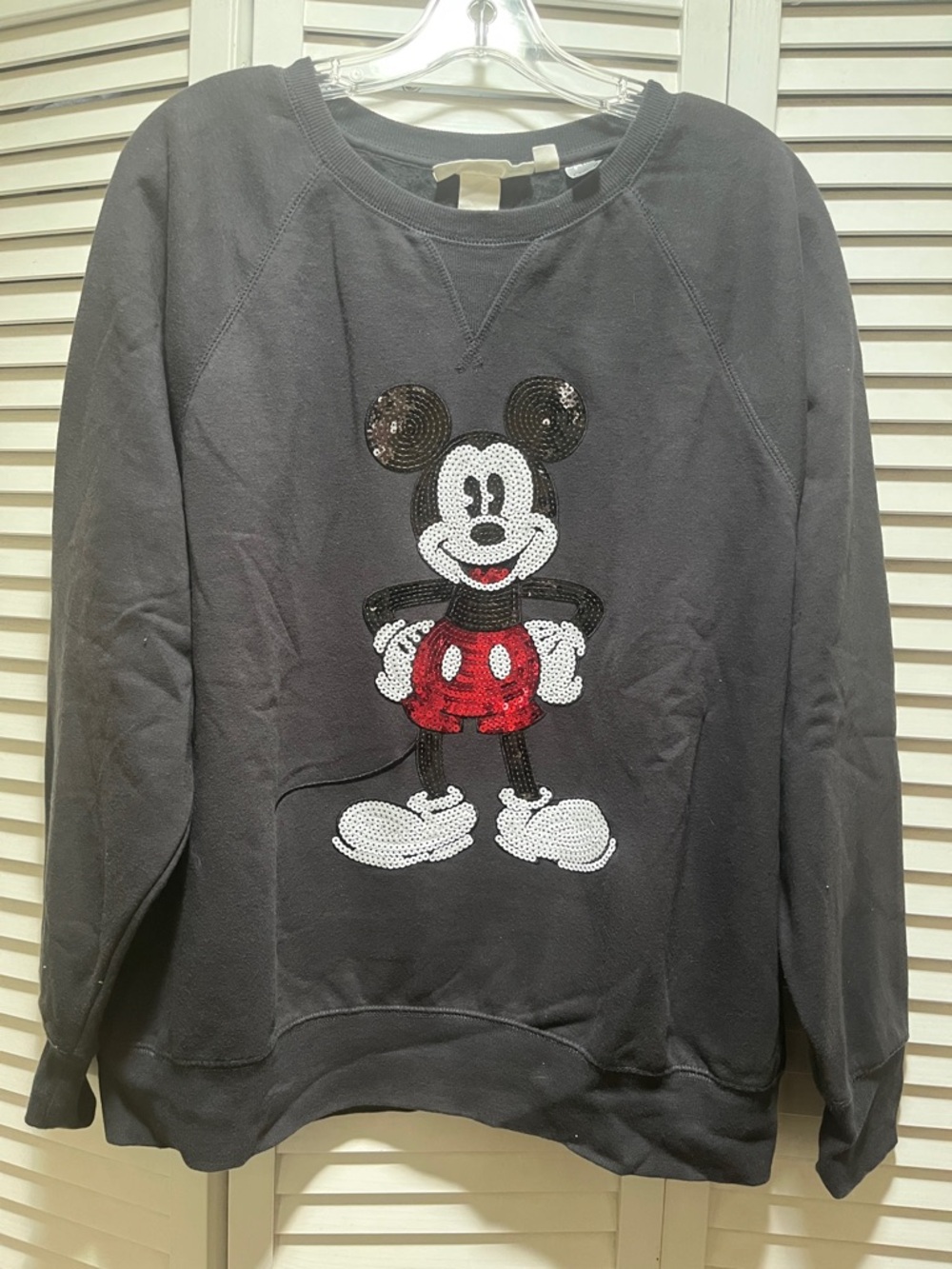 Disney Black Crewneck Sweatshirt with Sequin Mickey